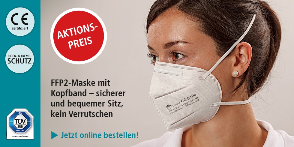 FFP2-Maske mit Kopfband - sicherer und bequemer Sitz, kein Verrutschen