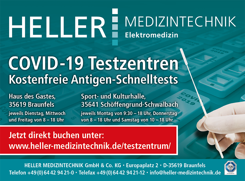 Anzeige aus Wetzlarer Neue Zeitung und Kompakt!: COVID-19 Testzentren in Braunfels und Schöffengrund-Schwalbach