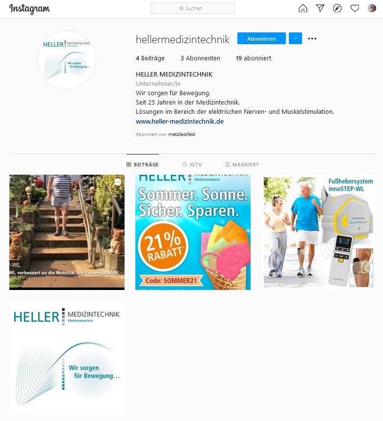 Screenshot vom Instagram-Account von HELLER MEDIZINTECHNIK