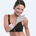 Glove textile electrode in use for TENS/EMS
