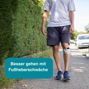 Patient mit Fußheberschwäche durch MS läuft mit dem kabellosen Fußhebersystem innoSTEP-WL