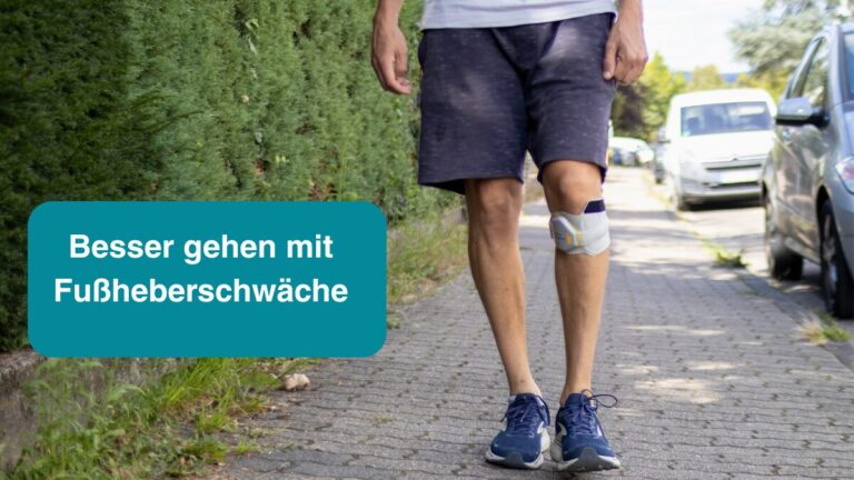 Patient mit Fußheberschwäche durch MS läuft mit dem kabellosen Fußhebersystem innoSTEP-WL