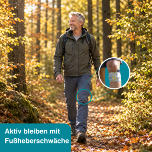 Ein Mann trägt den innoSTEP-WL unter seiner langen Hose und kann trotz Fußheberschwäche wieder problemlos laufen.